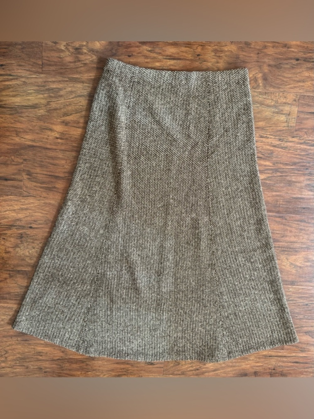 Lauren Ralph Lauren 100% Lambswool Midi Skirt Brown Tweed Old Money Luxury Lrg - Picture 2 of 6